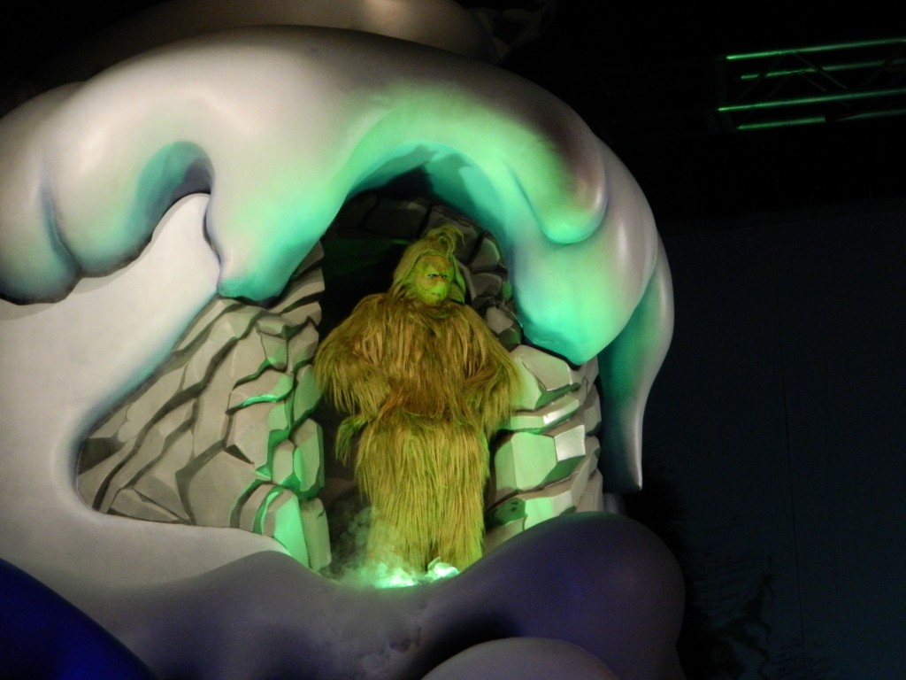 The Grinch looks down on the Whos of Who-Ville.