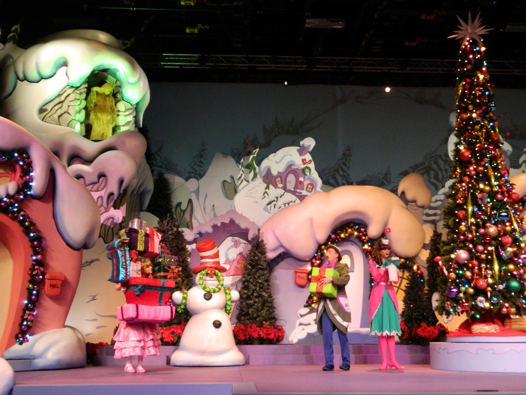 The Grinch looks down on the Whos of Who-Ville.