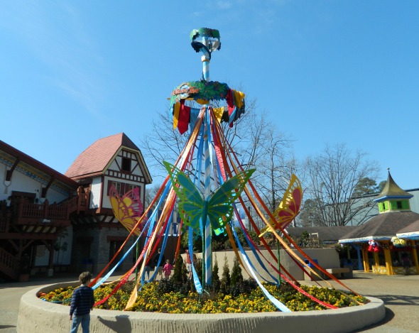 Butterflies and blooms around the Maypole in the Oktoberfest area.